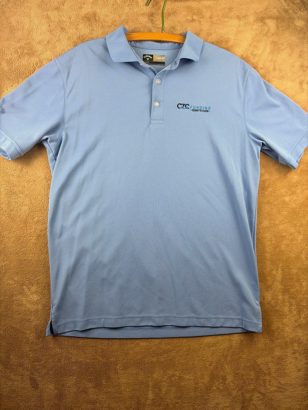Callaway Golf Polo Shirt Mens Medium Blue Striped Opti-Dri S/S Corporate